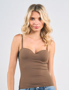 Curds & Whey Built in Bra Cami Tank Top in Brown, front view