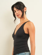 Curds & Whey Deep V-Neck Adjustable Strap Tank Top in Black, side view