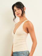 Curds & Whey Deep V-Neck Adjustable Strap Tank Top in Bone, side view
