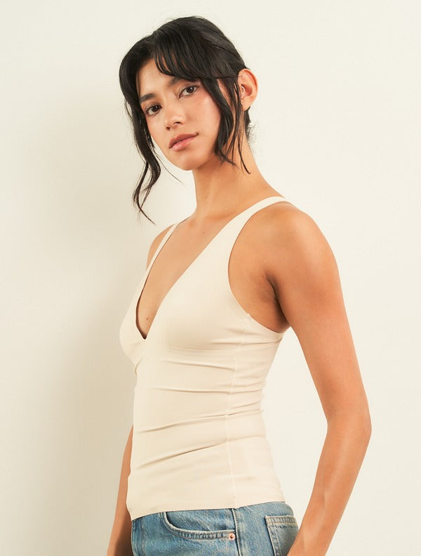 Curds & Whey Deep V-Neck Adjustable Strap Tank Top in Bone, side view