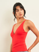 Curds & Whey Deep V-Neck Adjustable Strap Tank Top in Red, side view