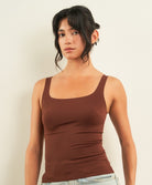 Curds & Whey Square Neck Tank Top in Brown, front view