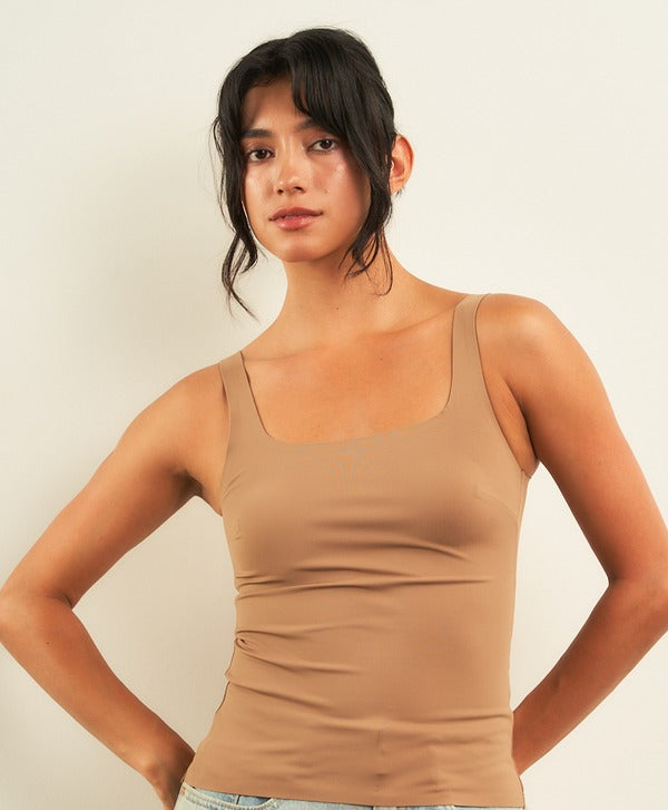 Curds & Whey Square Neck Tank Top in Mocha, front view