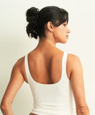 Curds & Whey Square Neck Tank Top in White, back view