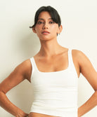Curds & Whey Square Neck Tank Top in White, front view, alternate