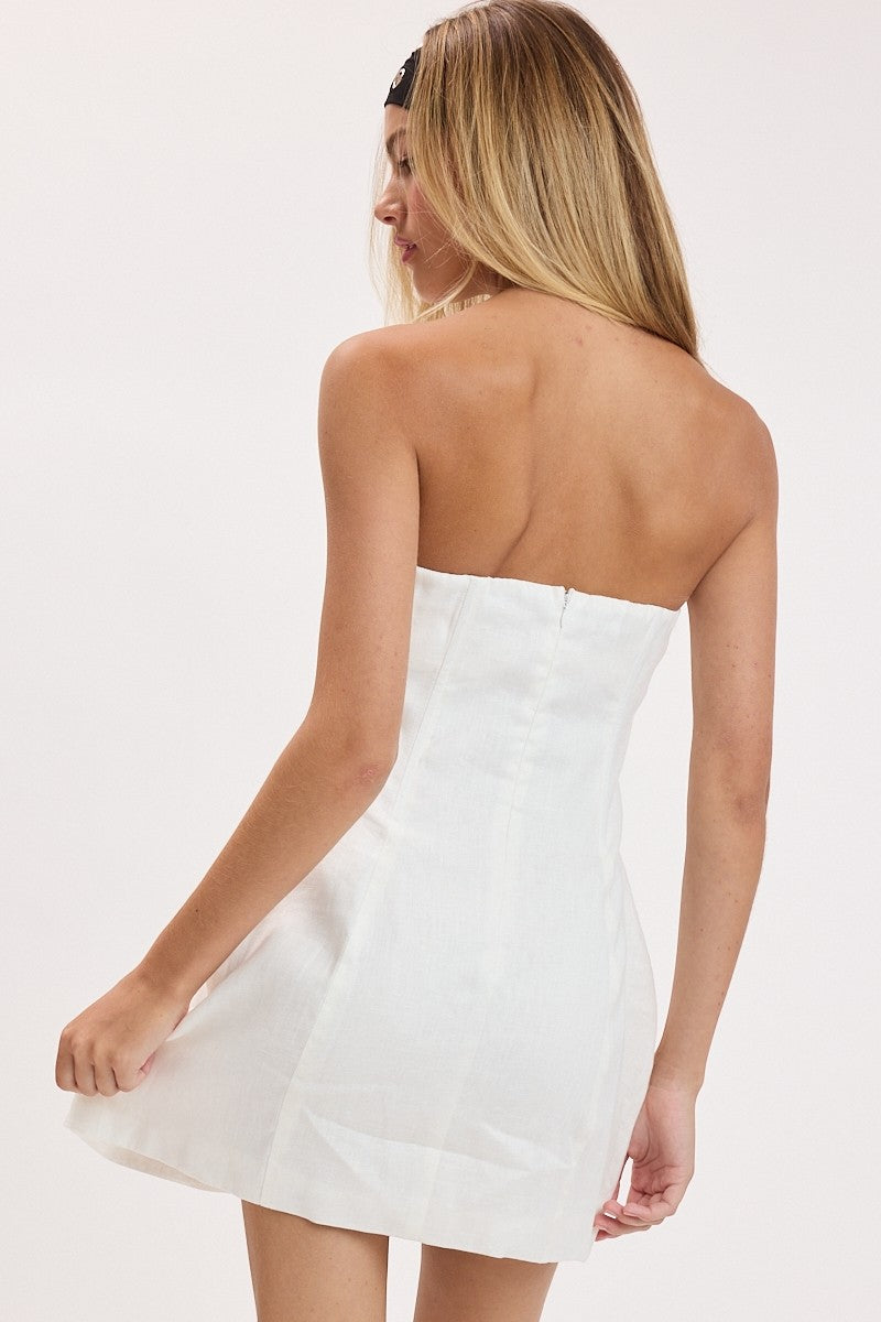 Linen Tube Mini Dress Baby Blue / L