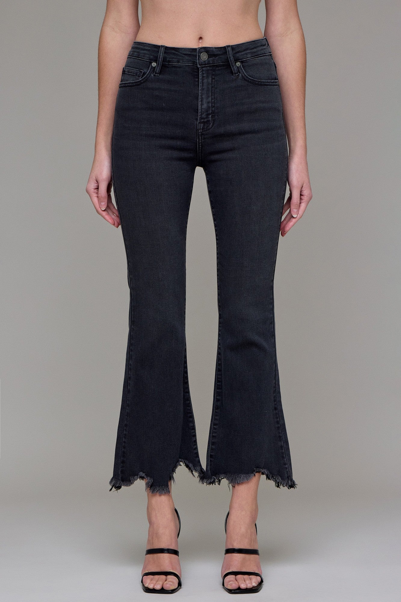 hidden Black Frayed Hem Cropped Flare