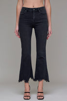hidden Black Frayed Hem Cropped Flare