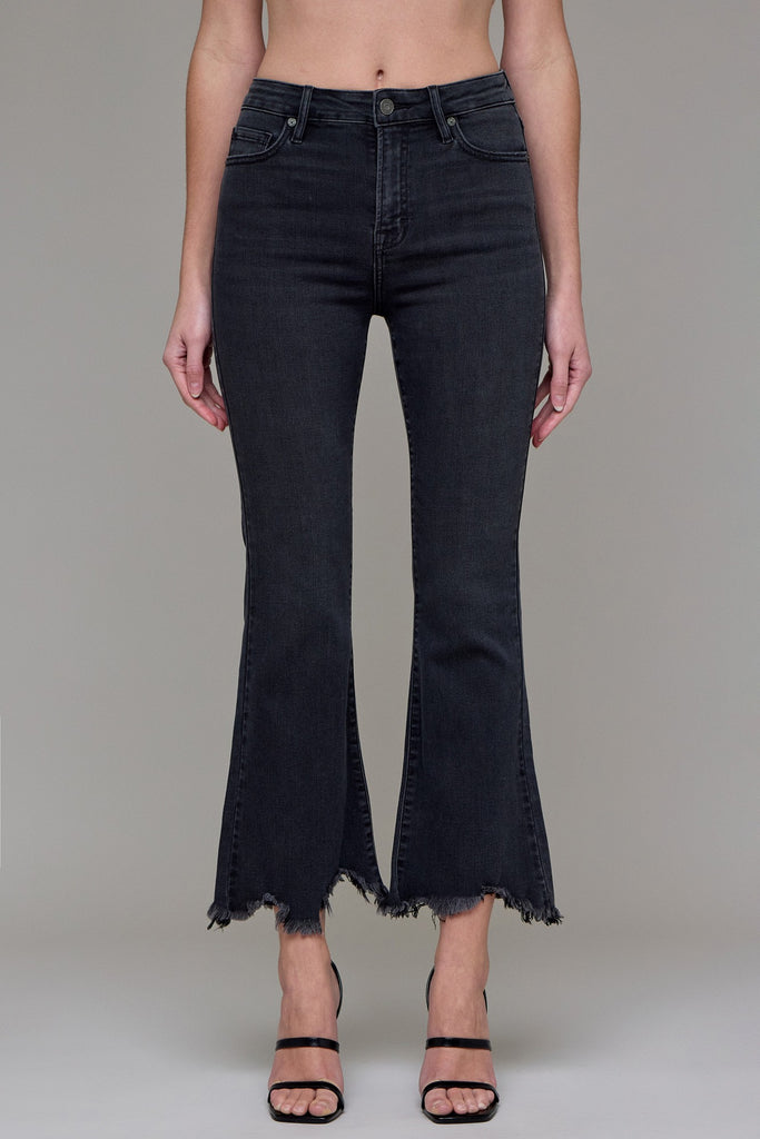 hidden Black Frayed Hem Cropped Flare