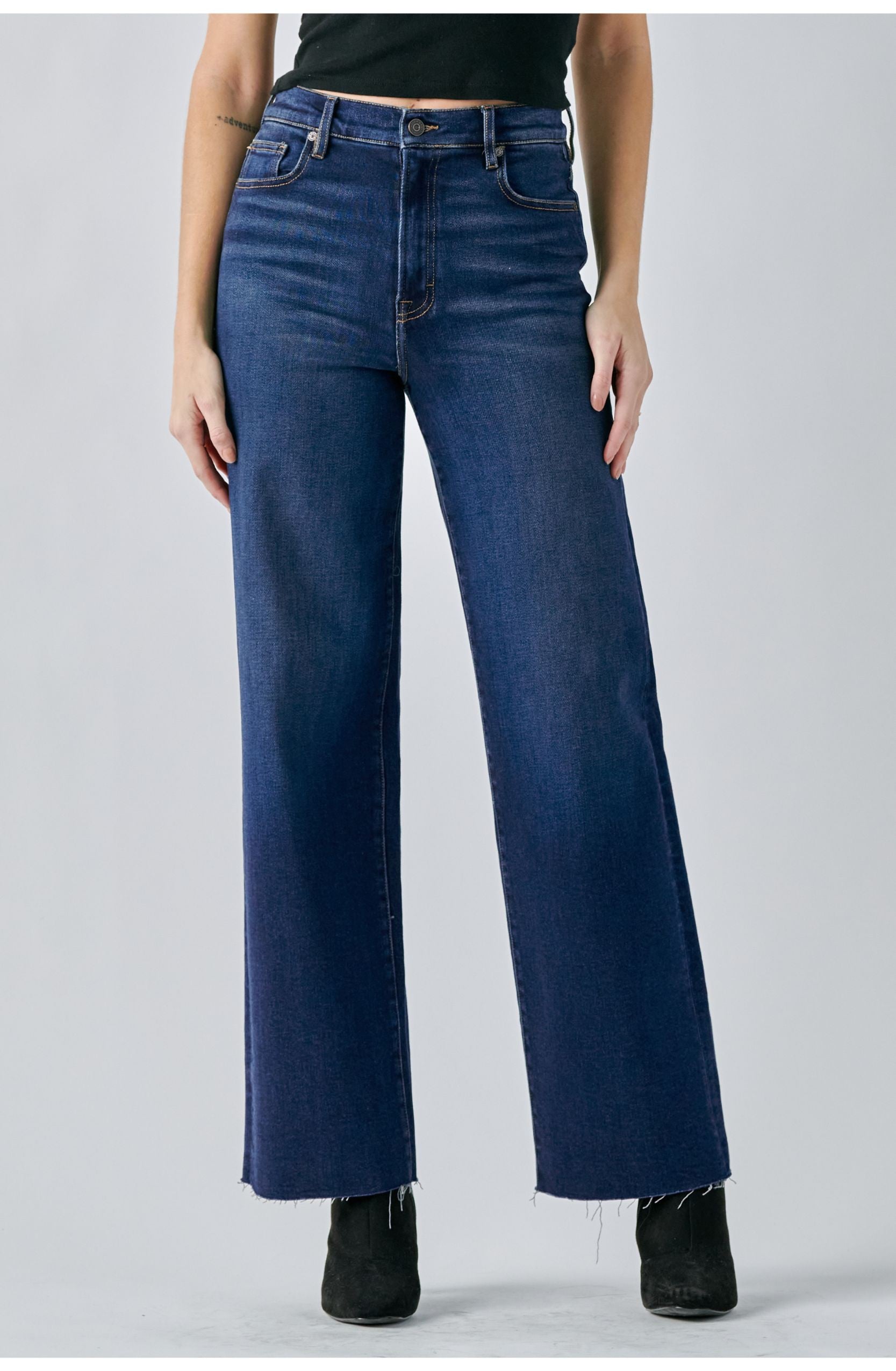 hidden logan wide leg high rise dark blue