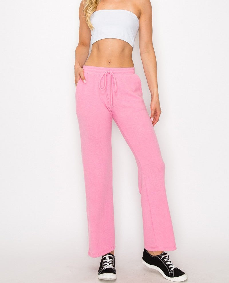 Everyday Brushed Wide Leg Pant Pink Cosmos. These brushed wide leg sweats will be your new go-to for staying comfortable at home or on the go all day long, pair with the matching crew or hoodie for an adorably soft set.