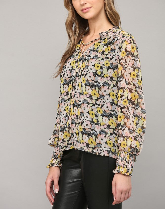 Fate Floral Chiffon Smocked Blouse