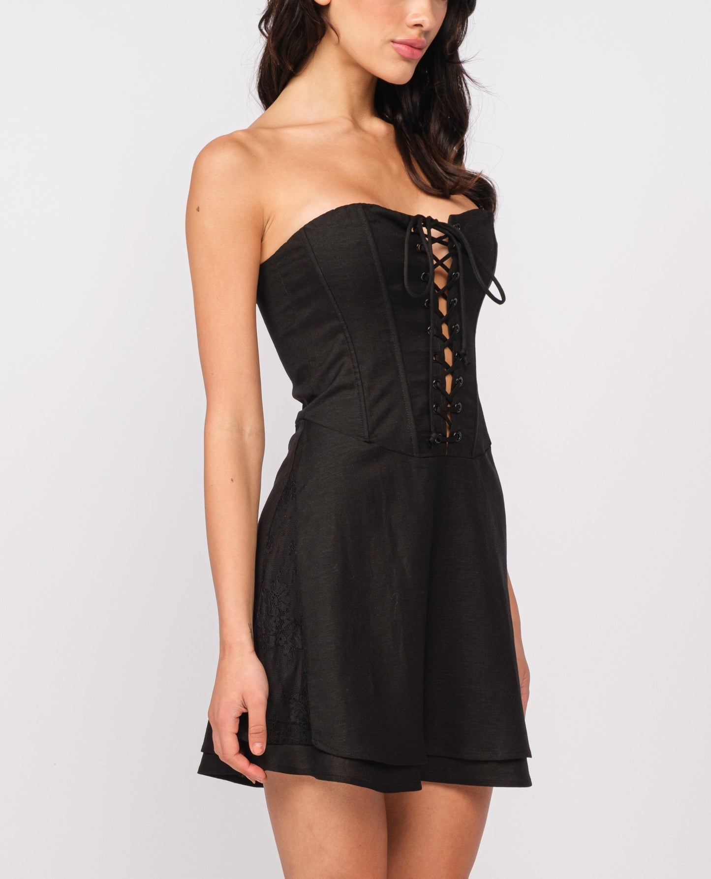 Chelsea Lace Up Strapless Dress