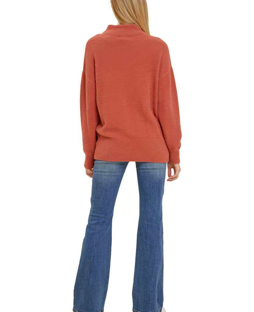 Classic Mock Neck Sweater. This classic mock neck sweater is super soft and cozy, the hemline is banded with ribbing details, it’s the perfect everyday comfy staple to add to your closet.