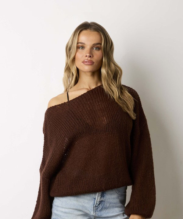 Moonbeam Oversized Chunky Sweater in Chocolate, front view