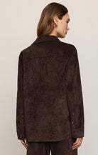 Z Supply Maren Suede Shirt in Dark Roast, back view