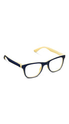 Peepers Rally Reading Glasses in Navy Yellow, angled view