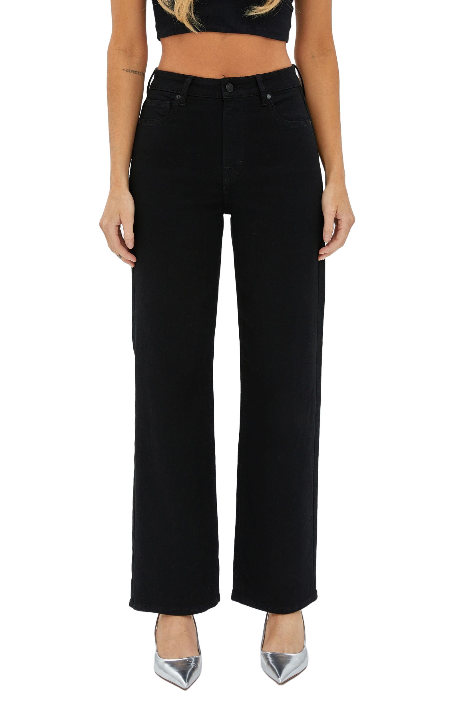 hidden high rise stretch wide leg black jean