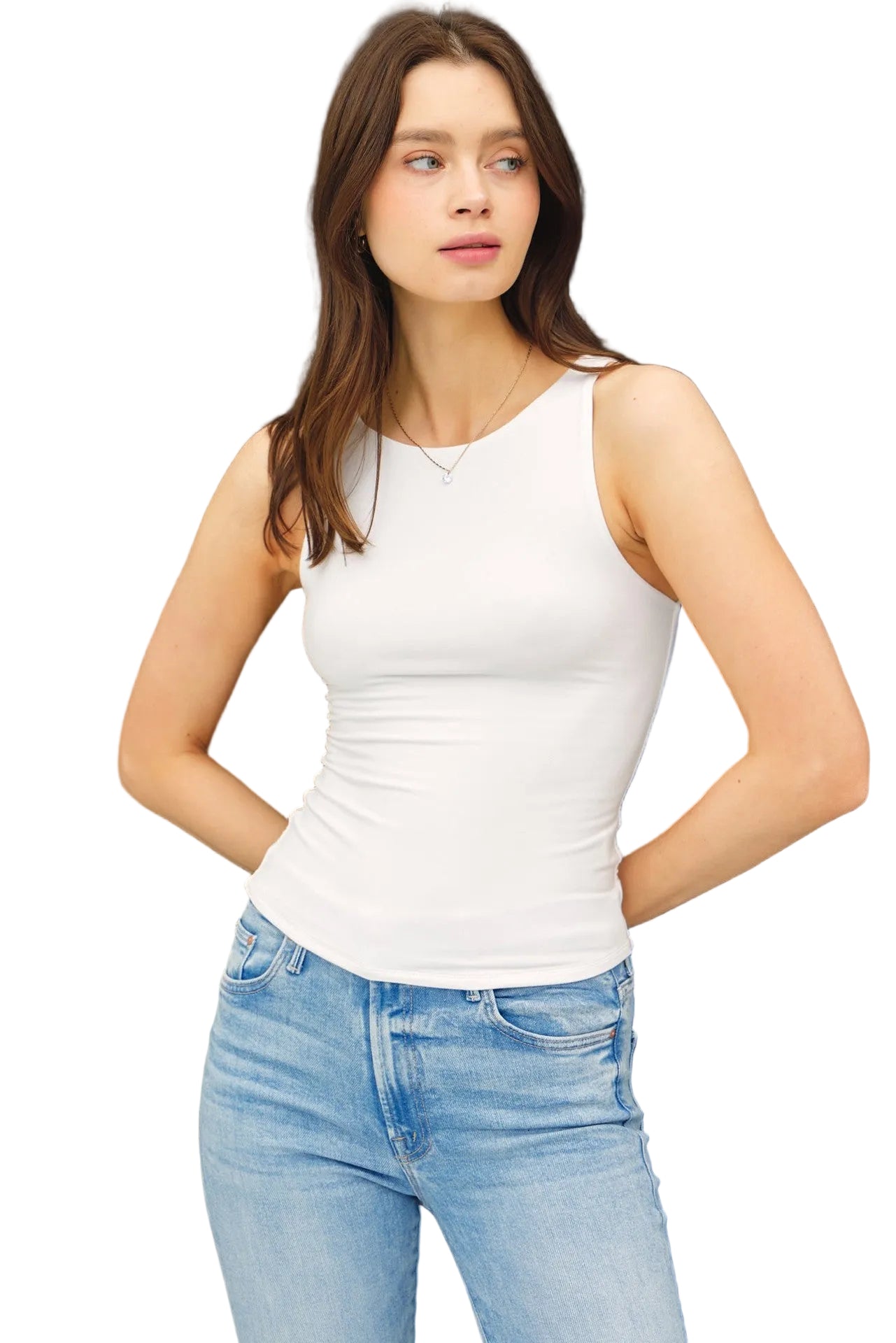 Fitted tank top with high neckline and smooth silhouette
