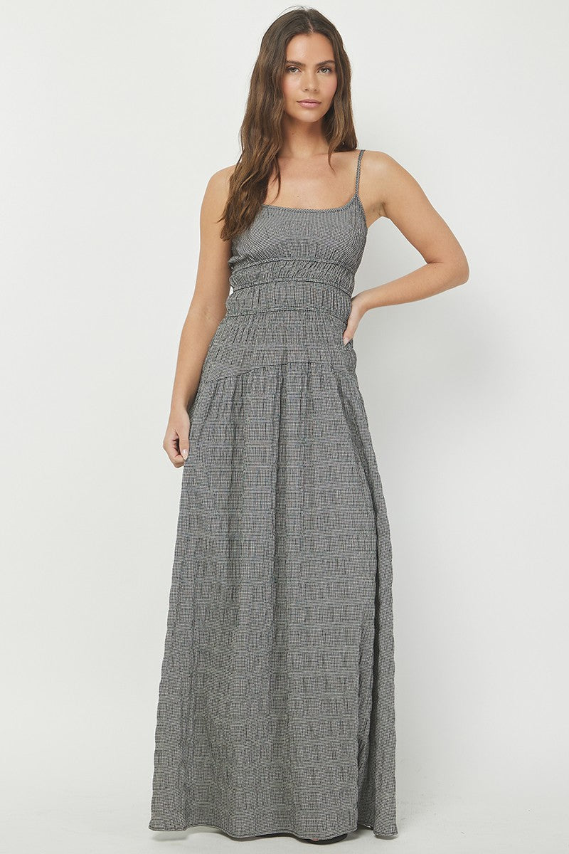 gingham maxi dress washed grey