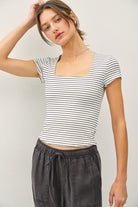 Stripe cap sleeve square neck tee
