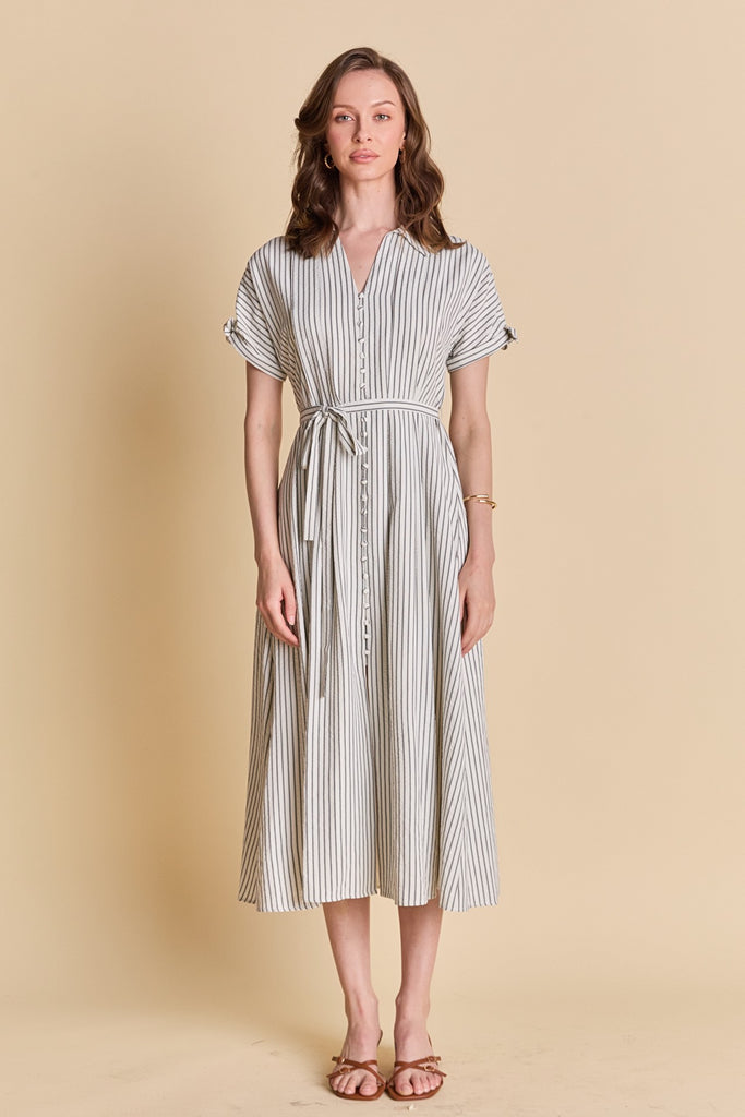 black and white stripe shirt dress