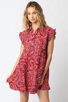 Ruffle sleeve red mini dress