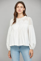 Fate lace applique contrast with long sleeve blouse