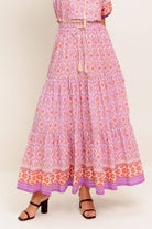 printed maxi skirt, tiered maxi skirt, boho maxi skirt, drawstring maxi skirt, elastic waist maxi skirt, statement maxi skirt, boutique maxi skirt, vacation skirt, flowy maxi skirt, women’s maxi skirt, casual maxi skirt, boho boutique skirt