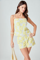 yellow and white floral mesh top