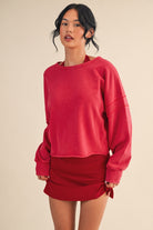 slouchy cropped sweatshirt women, relaxed fit sweatshirt, athleisure sweatshirt top, boutique lounge sweatshirt, casual cropped crewneck