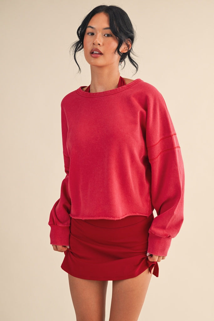 slouchy cropped sweatshirt women, relaxed fit sweatshirt, athleisure sweatshirt top, boutique lounge sweatshirt, casual cropped crewneck