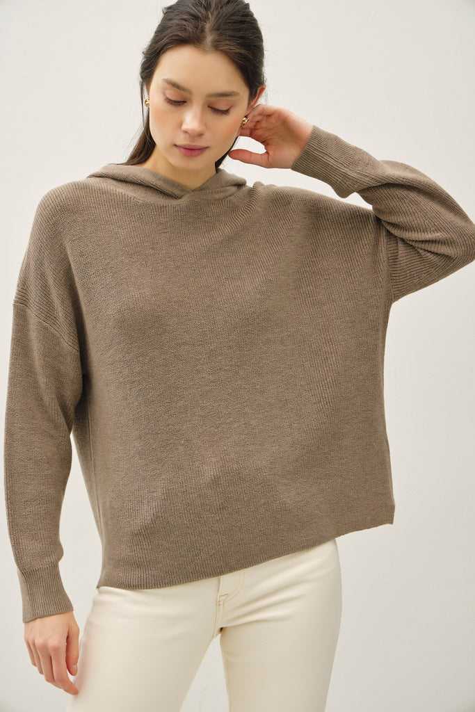 oversized hooded sweater in brown