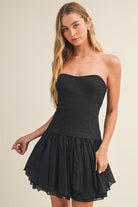 strapless mini dress, party mini dress, structured bodice dress, flowy mini dress, date night dress, night out dress, cocktail mini dress, boutique party dress, feminine mini dress, special occasion dress, flirty mini dress, going out dress