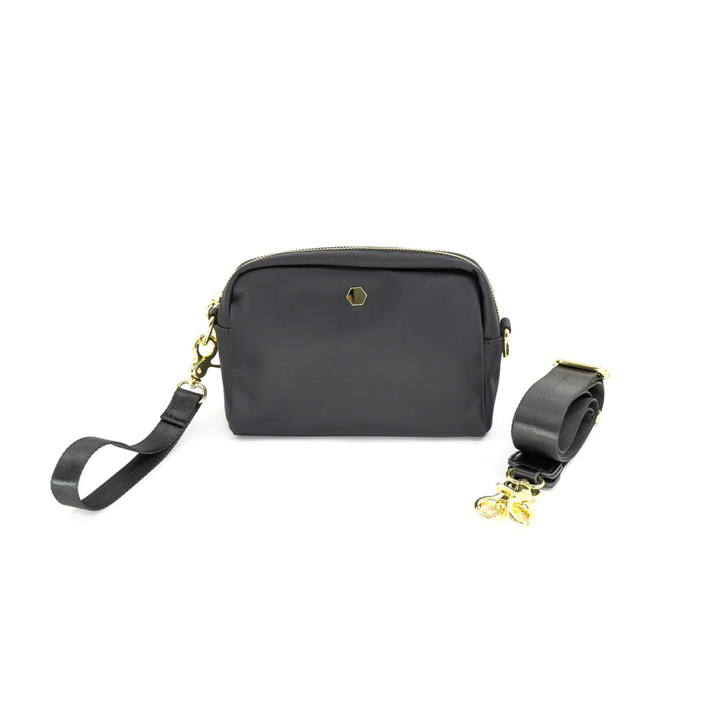 Nylon Belt Bag Black. This nylon belt bag is the perfect everyday accessory for when you're on the go, featuring a removable strap and zip top closure.