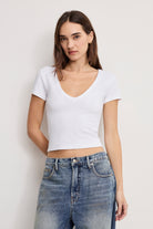 women’s v-neck tee, fitted t-shirt, everyday basic tee, wardrobe staple top, boutique basics, stretchy short sleeve top