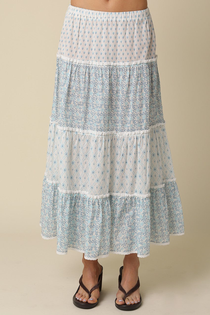 women's tiered maxi skirt, women's flowy maxi skirt, boho maxi skirt women, women's summer maxi skirt, tiered boho skirt, women's printed maxi skirt, elastic waist maxi skirt, women's casual maxi skirt, boutique maxi skirt, women's vacation skirt, women's flowy skirt, feminine tiered skirt, women's warm weather skirt, everyday maxi skirt women