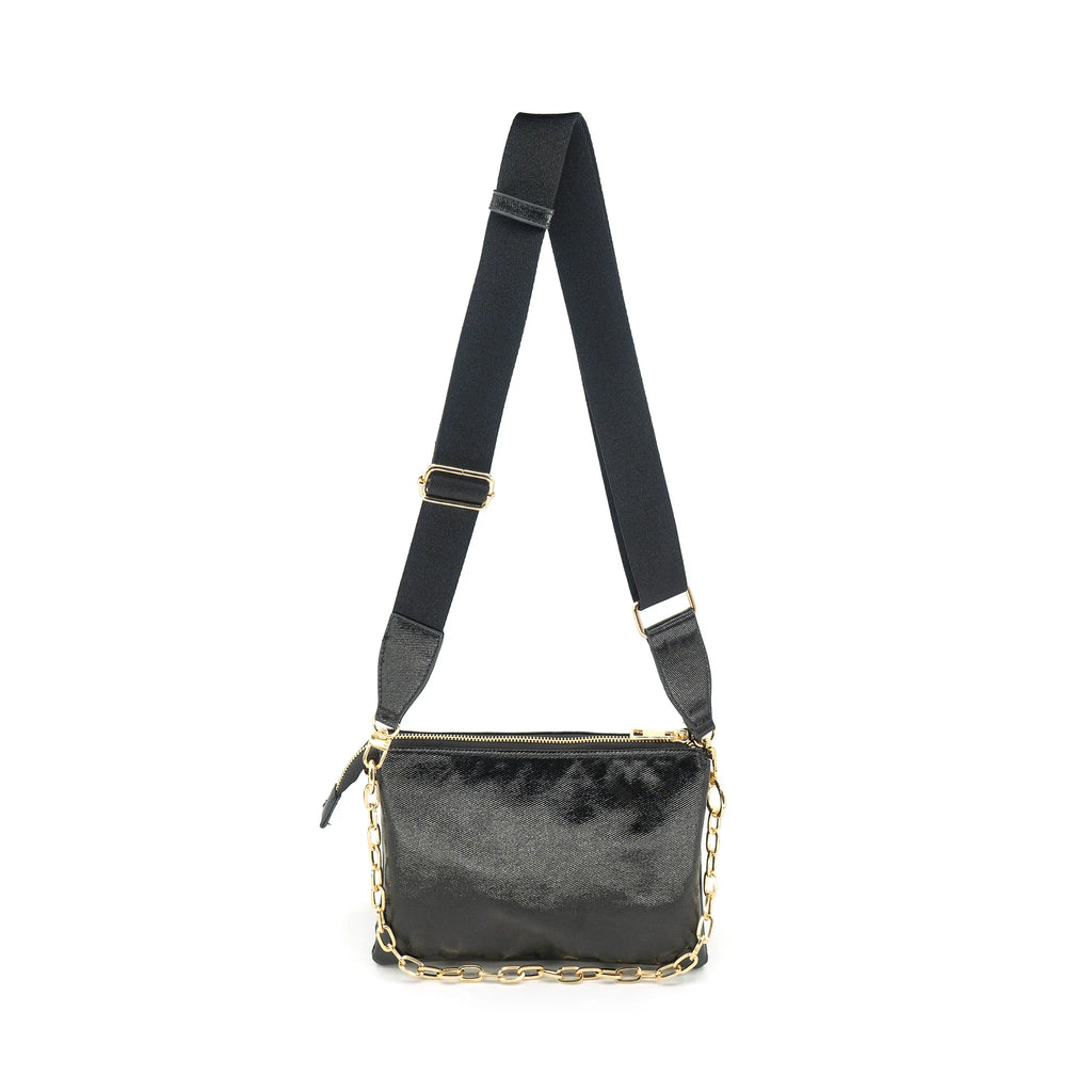 Zip Top Crossbody Black. This crossbody bag features a zip close top and two strap options that can be worn together or separate for 3 different unique looks.