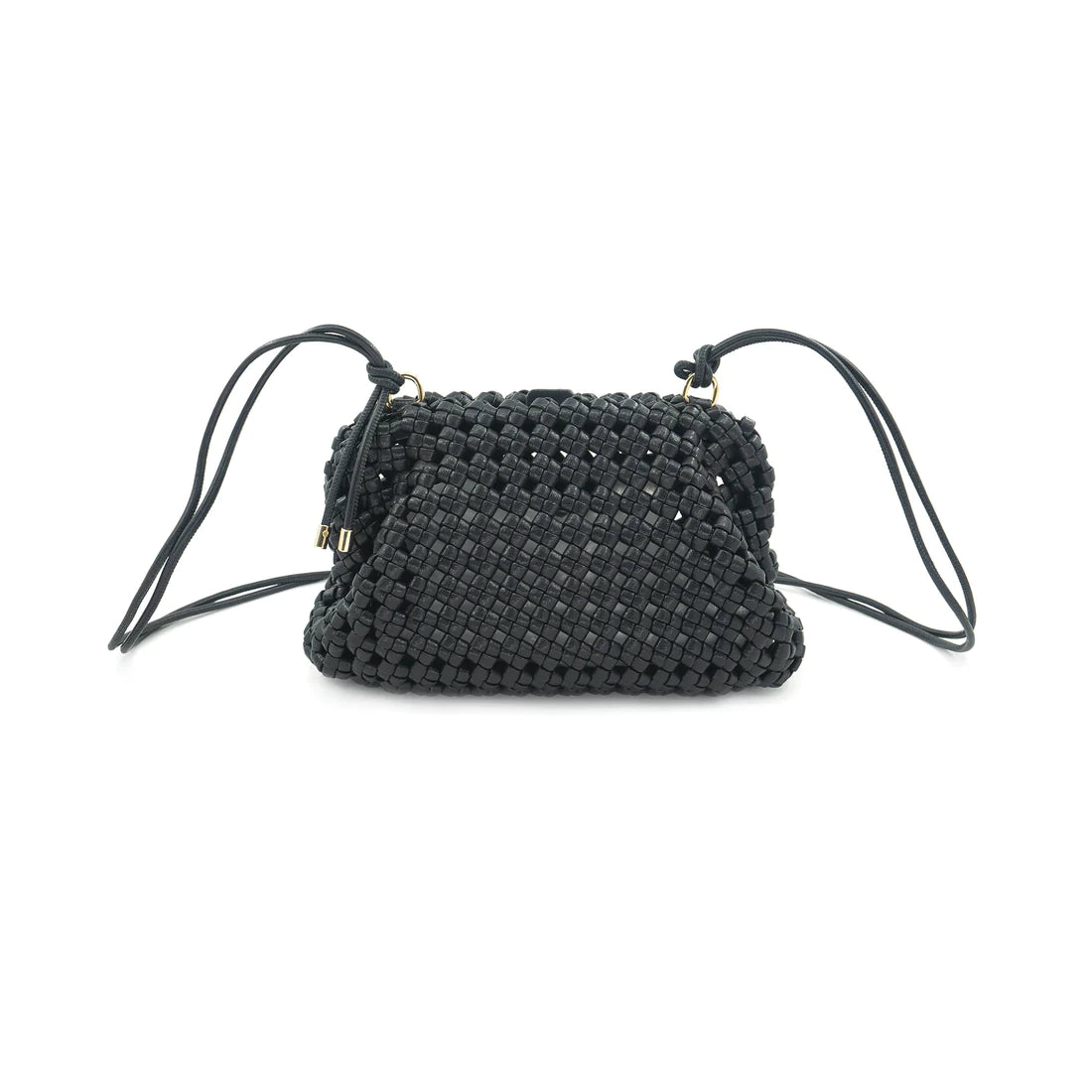 Rope Strap Woven Bag Black. This bag features a double rope strap and woven design, the perfect cool piece to add to your outfit for an extra touch of style.