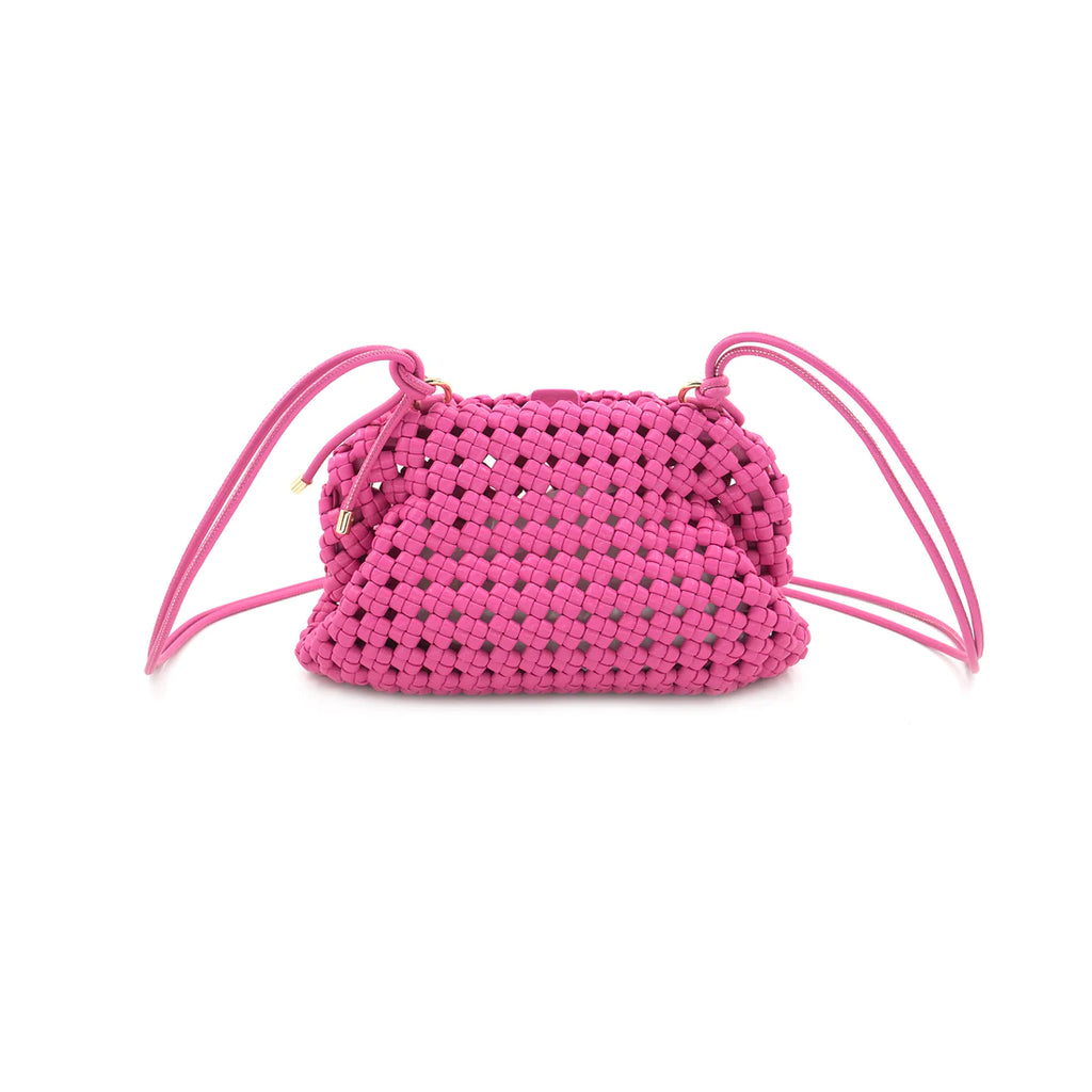 Rope Strap Woven Bag Fuchsia. This bag features a double rope strap and woven design, the perfect cool piece to add to your outfit for an extra touch of style.