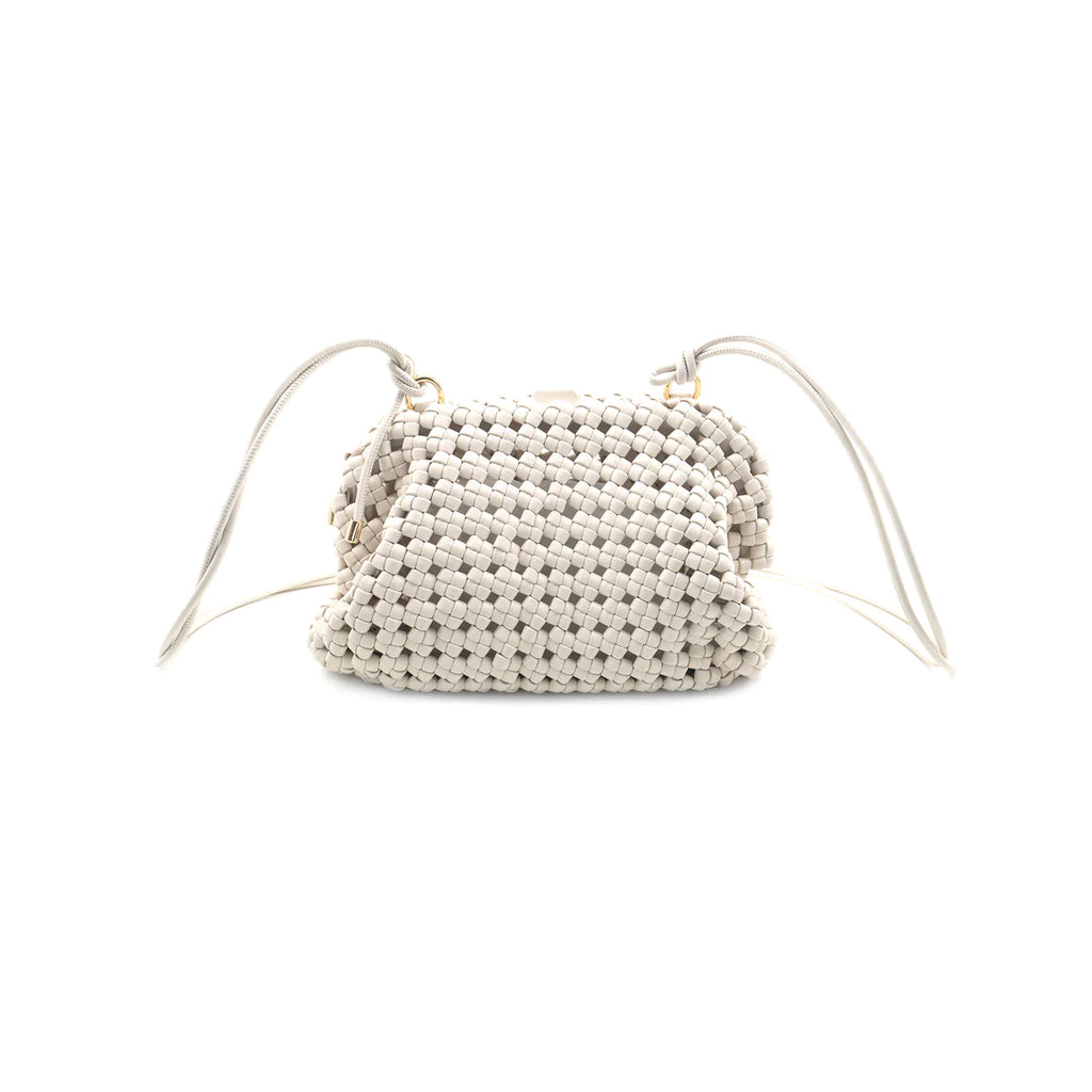 Rope Strap Woven Bag White. This bag features a double rope strap and woven design, the perfect cool piece to add to your outfit for an extra touch of style.