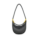 woven shoulder bag with gold hardware