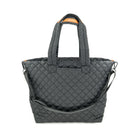 black quilted tote bag, nylon travel bag for women, lightweight work tote, quilted shoulder bag, black crossbody tote, everyday carryall bag