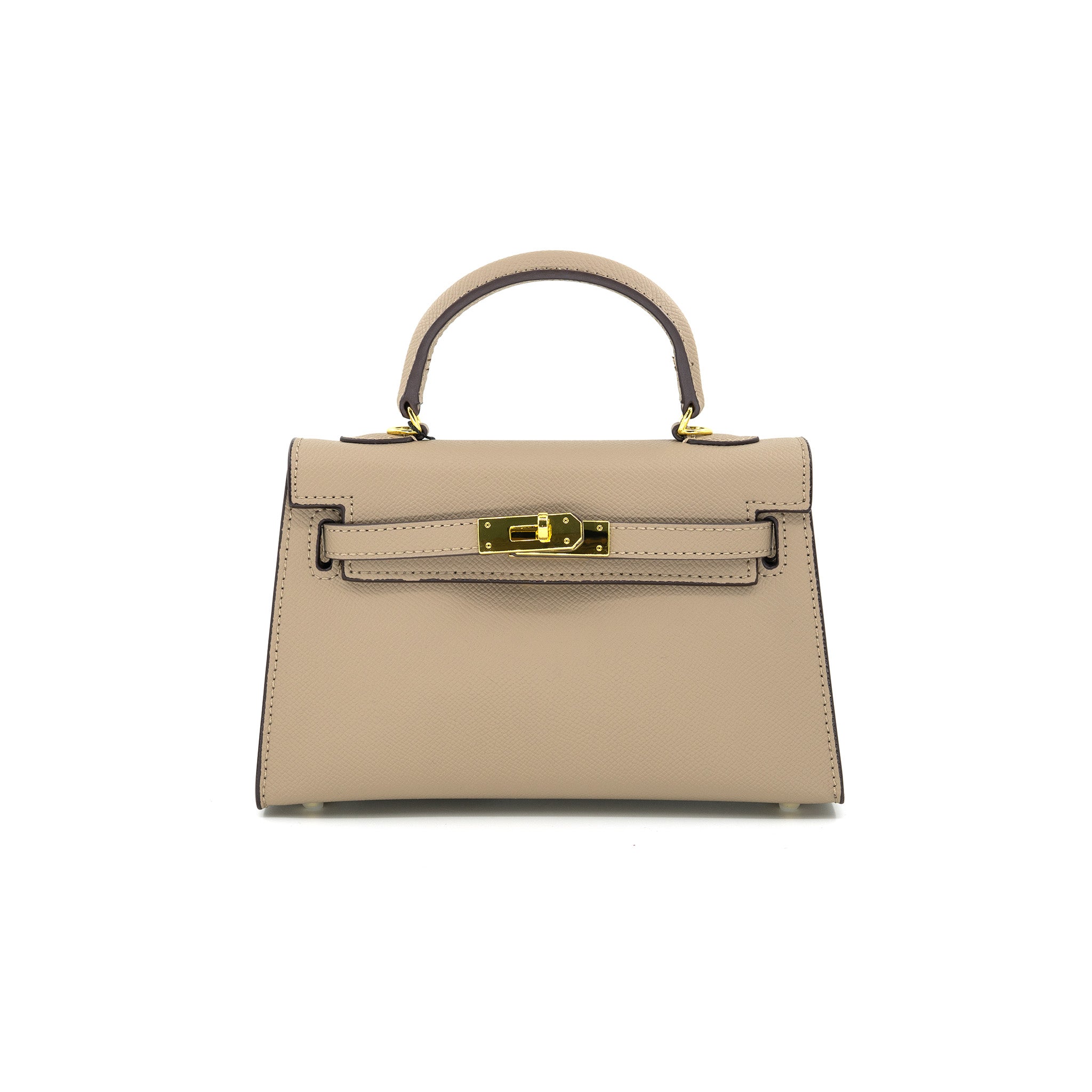 Structured top handle crossbody bag with a turn-lock closure, removable strap, and sleek silhouette with refined hardware