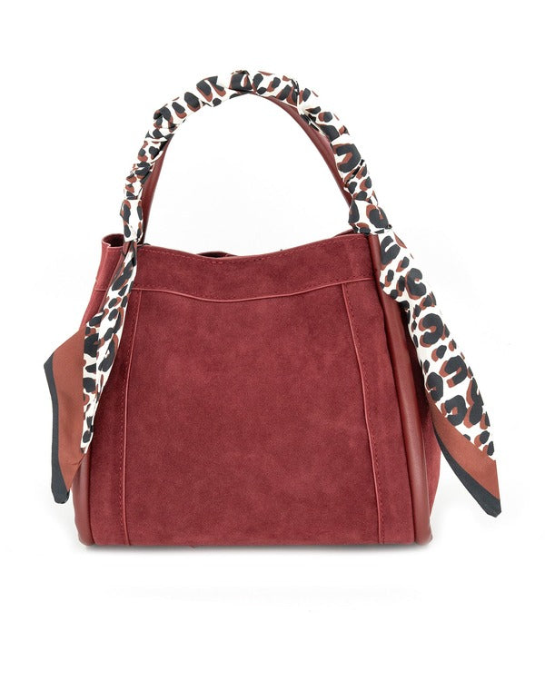 BC Handbags Gianna Scarf Accent Mini Bag in Burgundy, front view