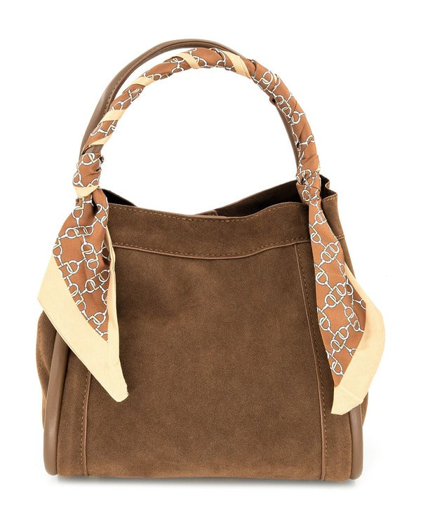 BC Handbags Gianna Scarf Accent Mini Bag in Chocolate, front view