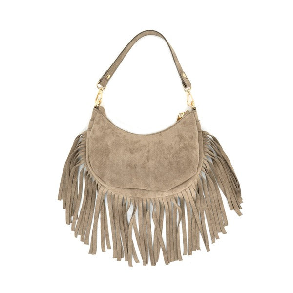 BC Handbags Giuliana Fringe Bag in Taupe, front view