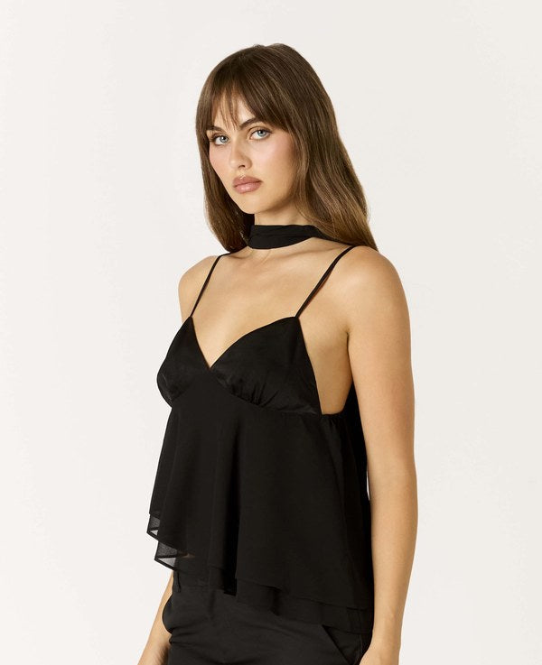 Beautiful Chaos Skinny Strap Scarf Top in Black, side view