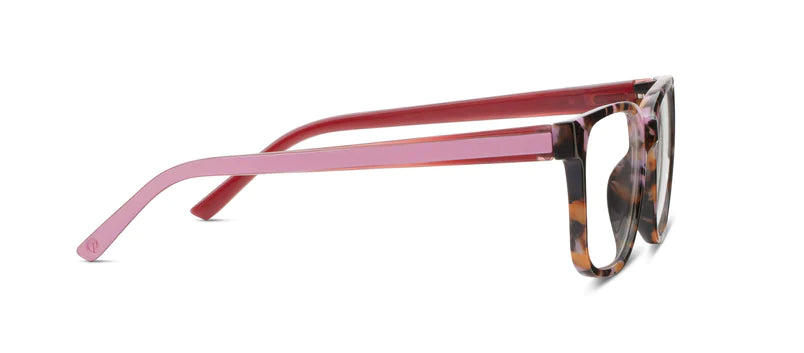 Sycamore Glasses Pink Botanico. Show up and show out in Sycamore with pink botanico fronts with a matching pink finish on the temples. The details of these frames exude boldness and sophistication.
