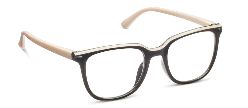Dante Glasses Black Taupe. Do your thing in Dante and let the soft square shape emphasize your eyes. Flashy and fashionable touches like metal wraparound pins and a unique color accent across the top complete the timeless look.